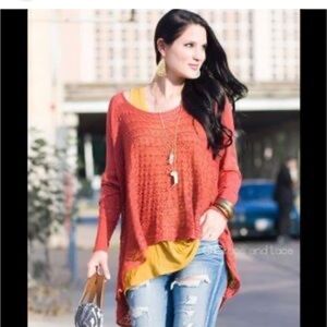 Grace & Lace Crochet Sweater Top Large 100% Viscose A great Rust color for fall